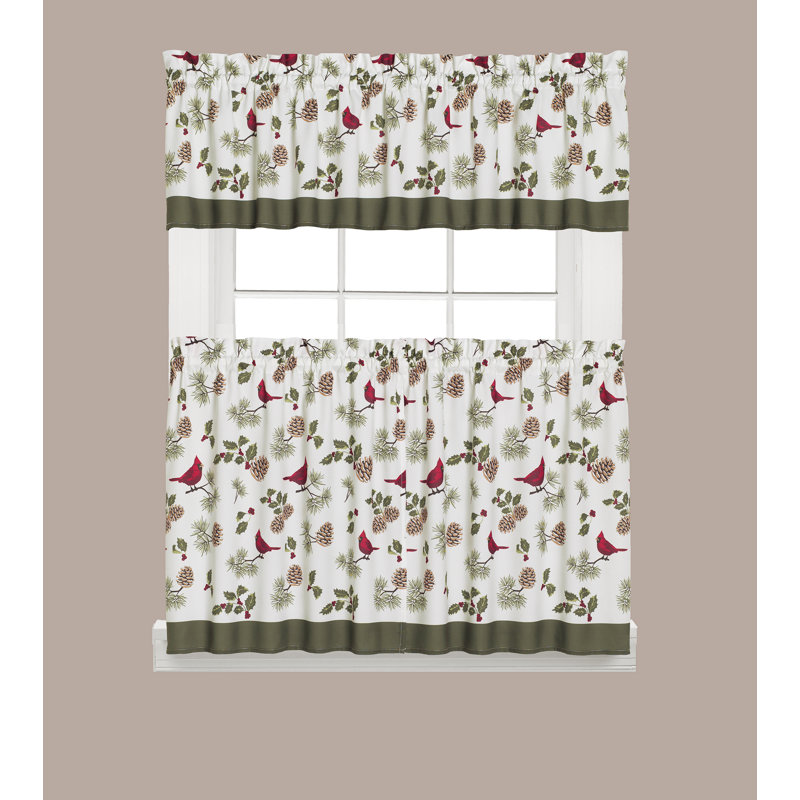 August Grove® Chalfant Tailored 57'' Cafe Curtain in Green/Red